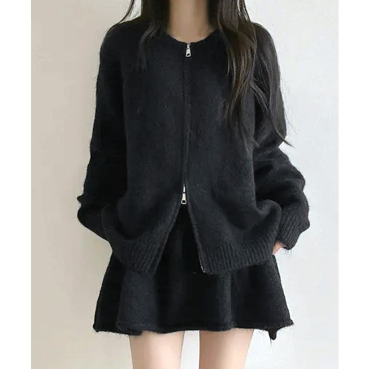 ダブルジップニット&ミニニットスカート セットアップ カーディガン | Riff | 詳細画像2 