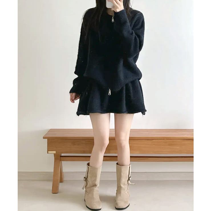 ダブルジップニット&ミニニットスカート セットアップ カーディガン | Riff | 詳細画像6 