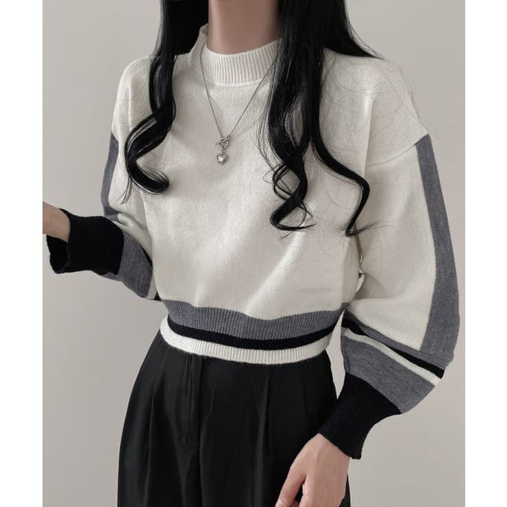 配色クルーネックニット ショート丈 バルーン袖 | Riff | 詳細画像10 