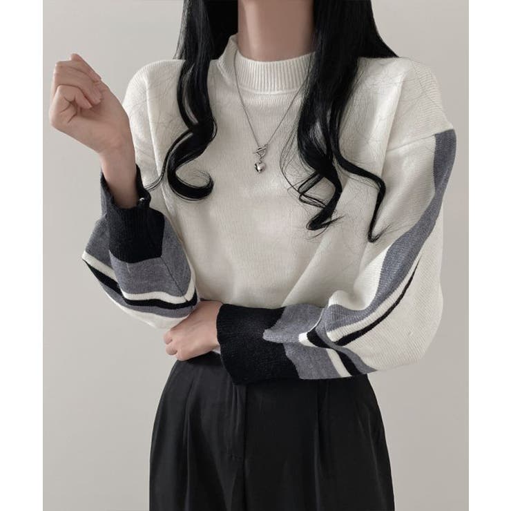 配色クルーネックニット ショート丈 バルーン袖 | Riff | 詳細画像11 