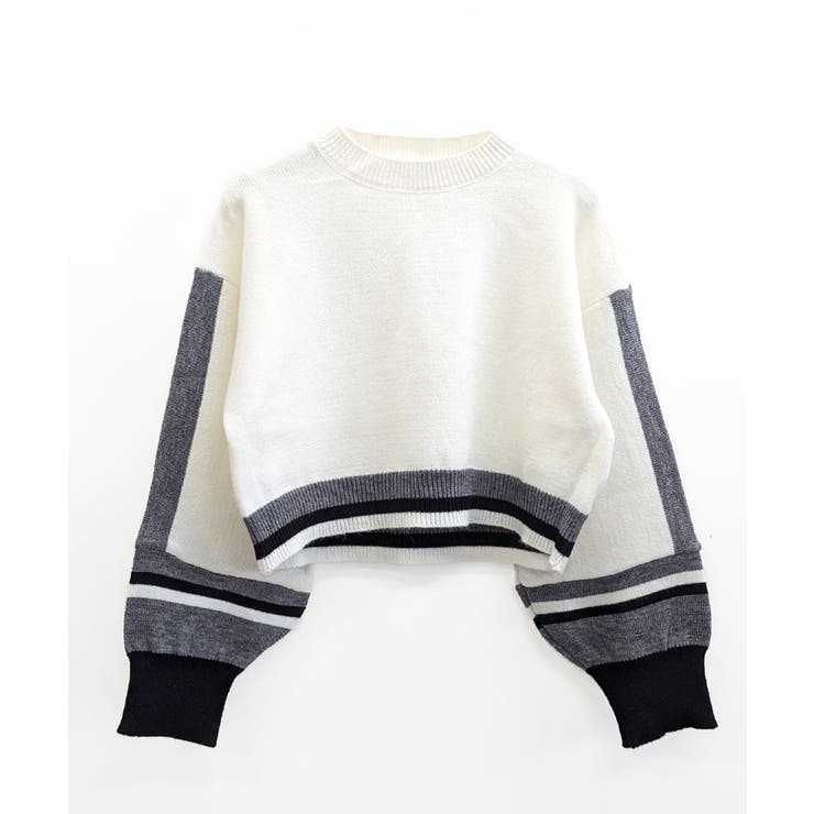 配色クルーネックニット ショート丈 バルーン袖 | Riff | 詳細画像14 