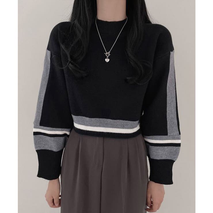 配色クルーネックニット ショート丈 バルーン袖 | Riff | 詳細画像6 