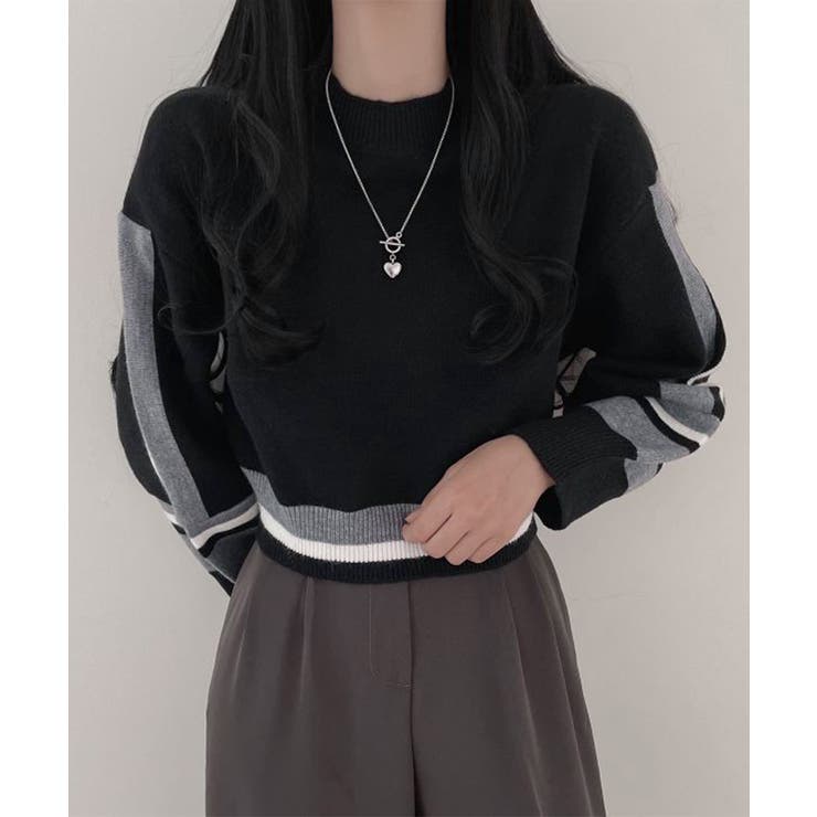 配色クルーネックニット ショート丈 バルーン袖 | Riff | 詳細画像7 