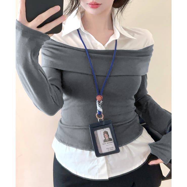 オフショルトップスレイヤード風シャツ フェイクレイヤード ドッキング | Riff | 詳細画像21 