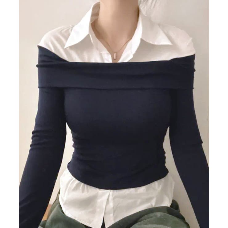 オフショルトップスレイヤード風シャツ フェイクレイヤード ドッキング | Riff | 詳細画像5 