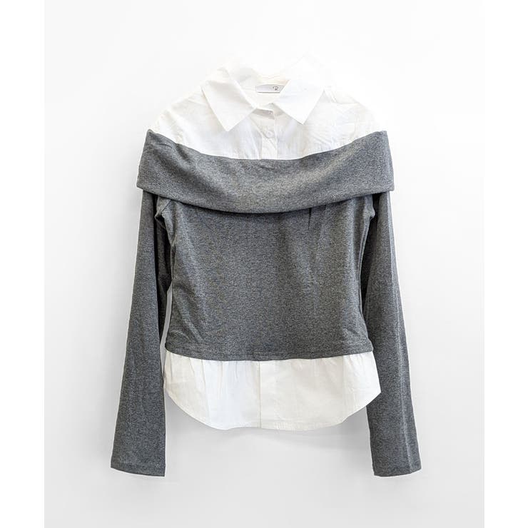 オフショルトップスレイヤード風シャツ フェイクレイヤード ドッキング | Riff | 詳細画像25 