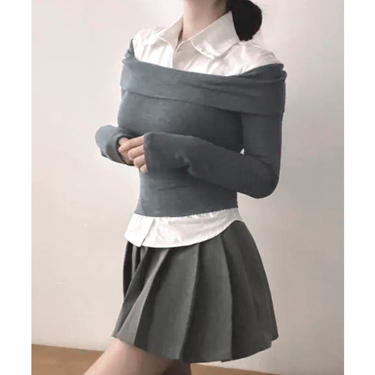 オフショルトップスレイヤード風シャツ フェイクレイヤード ドッキング | Riff | 詳細画像15 