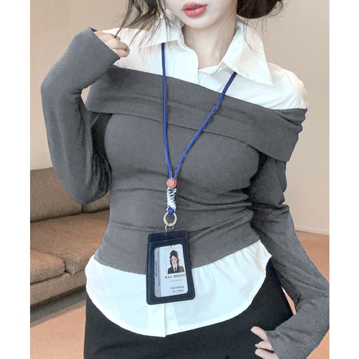 オフショルトップスレイヤード風シャツ フェイクレイヤード ドッキング | Riff | 詳細画像18 