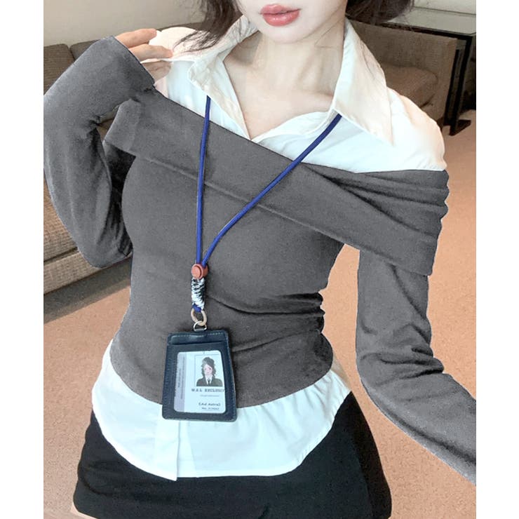 オフショルトップスレイヤード風シャツ フェイクレイヤード ドッキング | Riff | 詳細画像19 