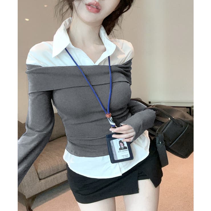 オフショルトップスレイヤード風シャツ フェイクレイヤード ドッキング | Riff | 詳細画像20 