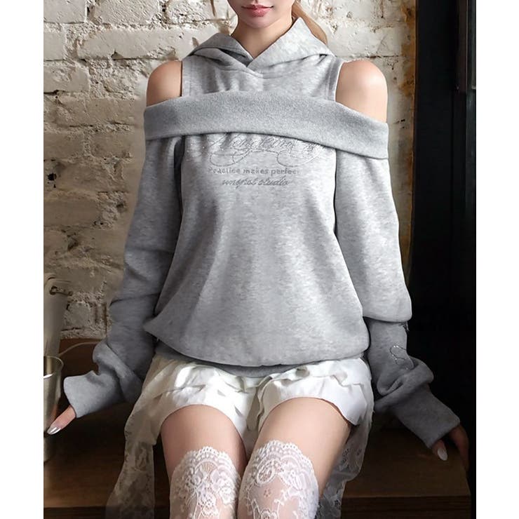 オープンショルダーフードスウェット 肩開き レイヤード | Riff | 詳細画像2 