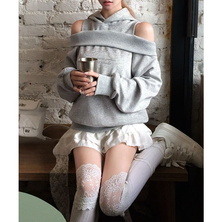 オープンショルダーフードスウェット 肩開き レイヤード | Riff | 詳細画像4 