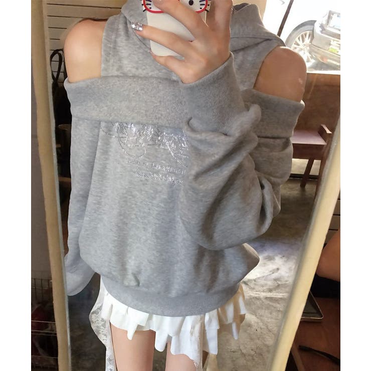 オープンショルダーフードスウェット 肩開き レイヤード | Riff | 詳細画像6 