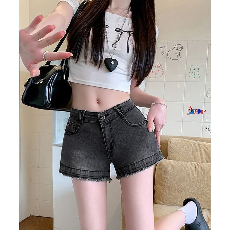 折り返しヒョウ柄デニムショートパンツ 短パン ショート丈 | Riff | 詳細画像14 