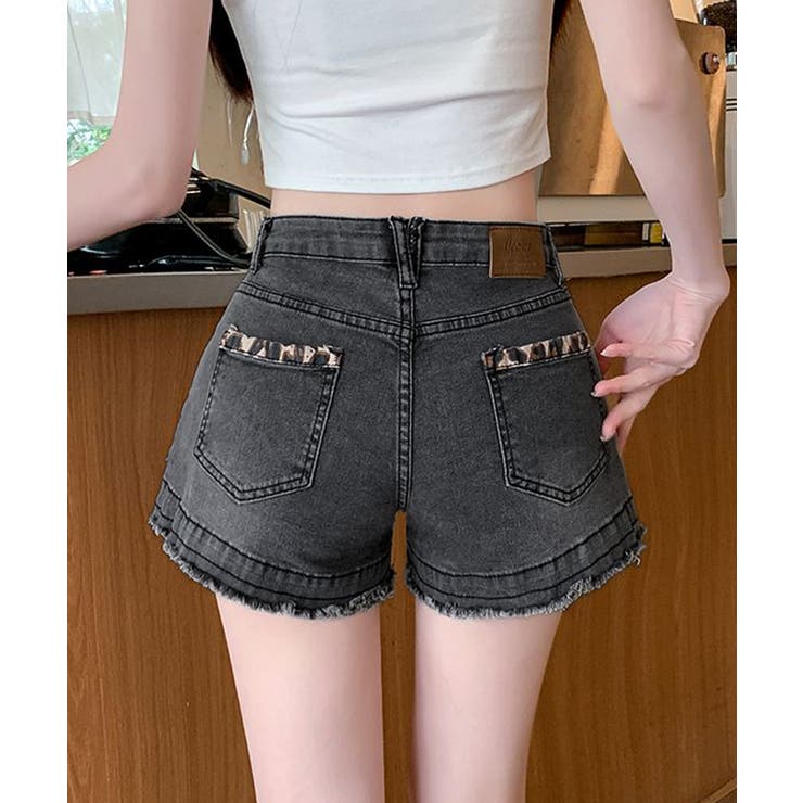折り返しヒョウ柄デニムショートパンツ 短パン ショート丈 | Riff | 詳細画像15 
