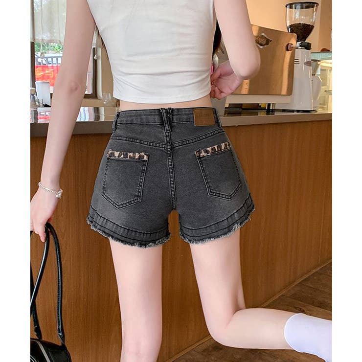 折り返しヒョウ柄デニムショートパンツ 短パン ショート丈 | Riff | 詳細画像16 