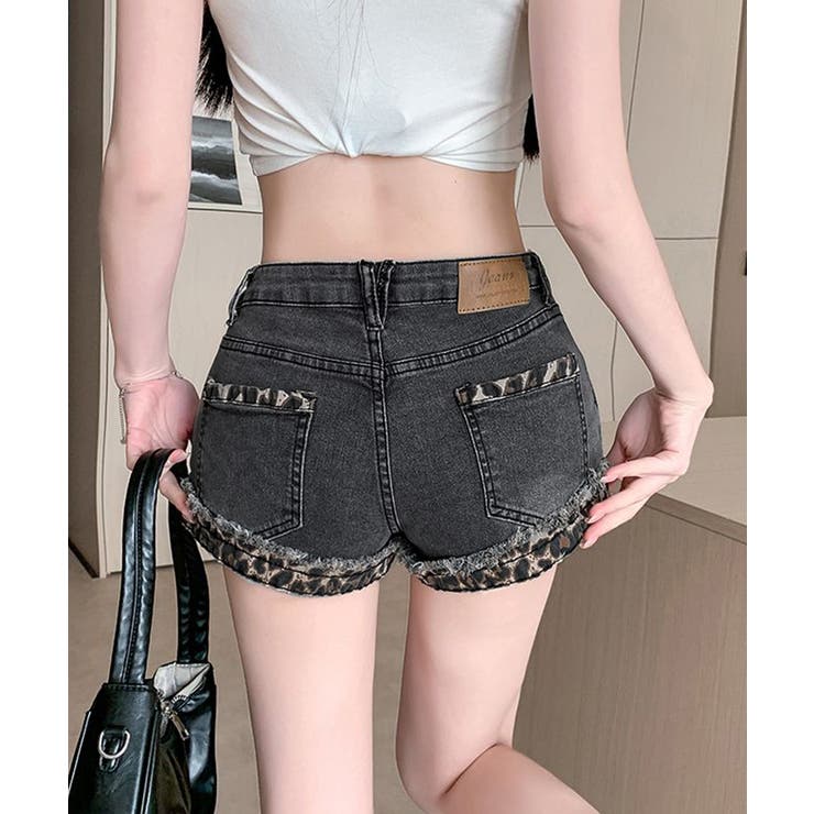折り返しヒョウ柄デニムショートパンツ 短パン ショート丈 | Riff | 詳細画像7 