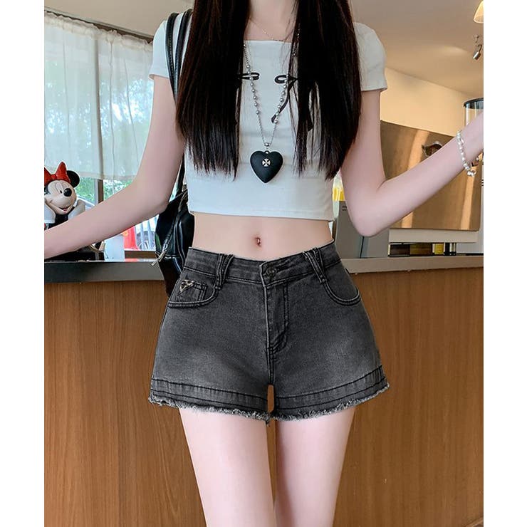 折り返しヒョウ柄デニムショートパンツ 短パン ショート丈 | Riff | 詳細画像9 