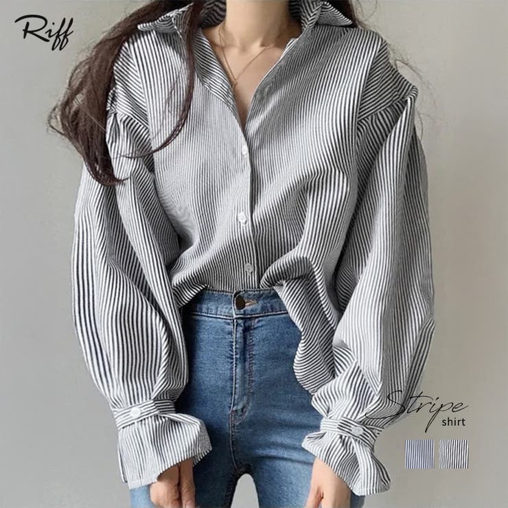 ストライプシャツ オーバーサイズ ロングシャツ | Riff | 詳細画像1 