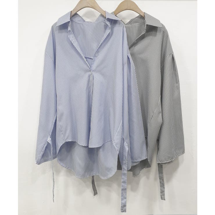 ストライプシャツ オーバーサイズ ロングシャツ | Riff | 詳細画像2 