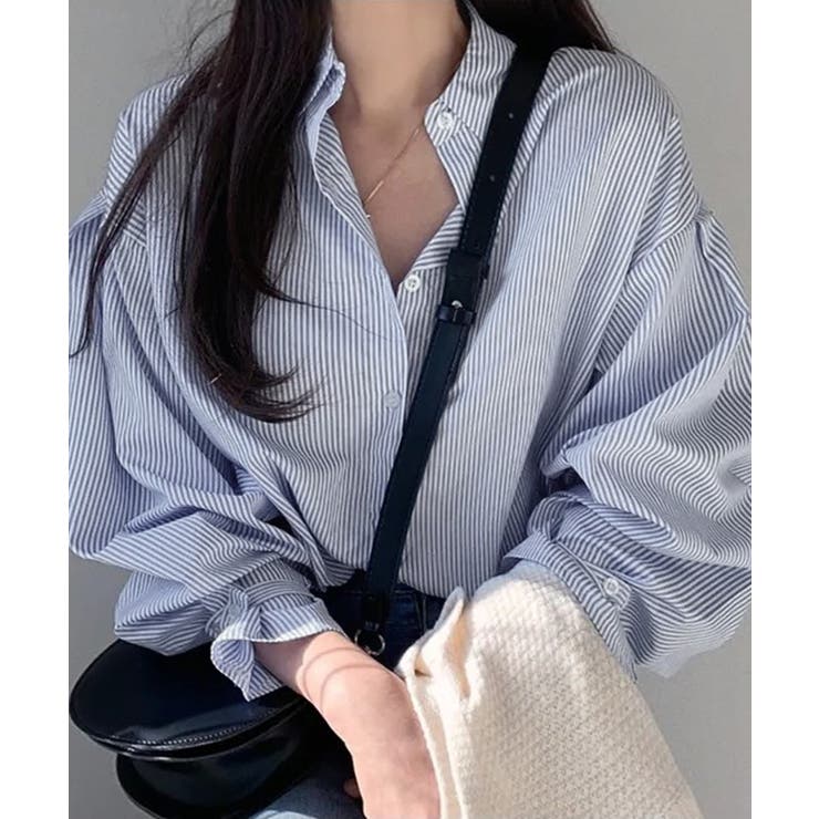 ストライプシャツ オーバーサイズ ロングシャツ | Riff | 詳細画像3 