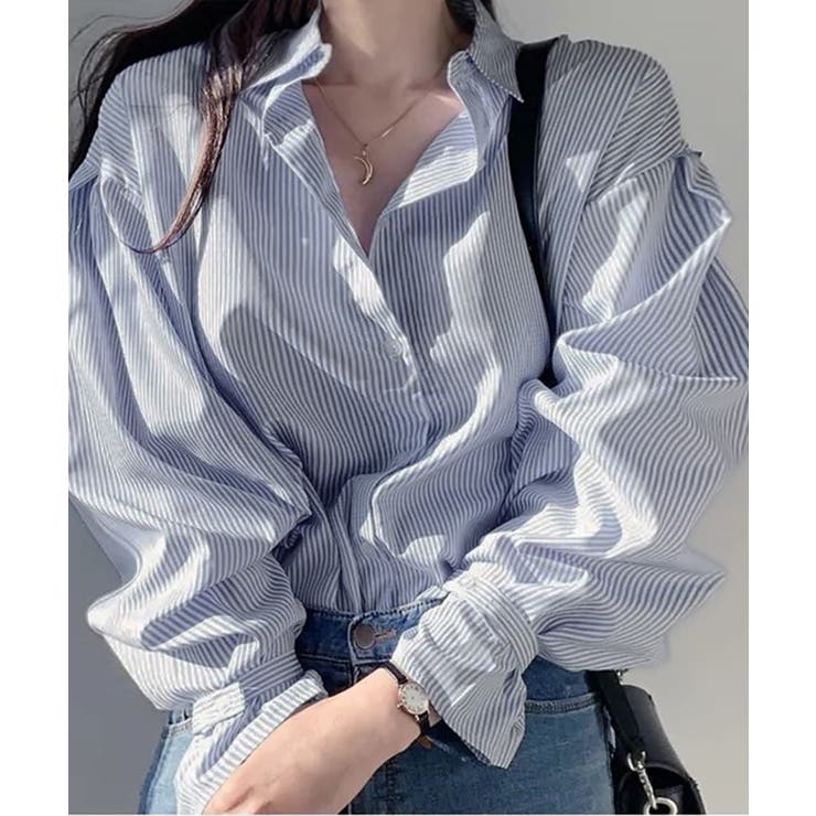 ストライプシャツ オーバーサイズ ロングシャツ | Riff | 詳細画像4 
