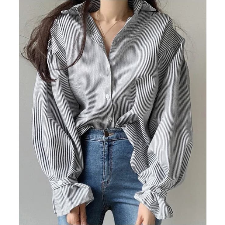 ストライプシャツ オーバーサイズ ロングシャツ | Riff | 詳細画像8 