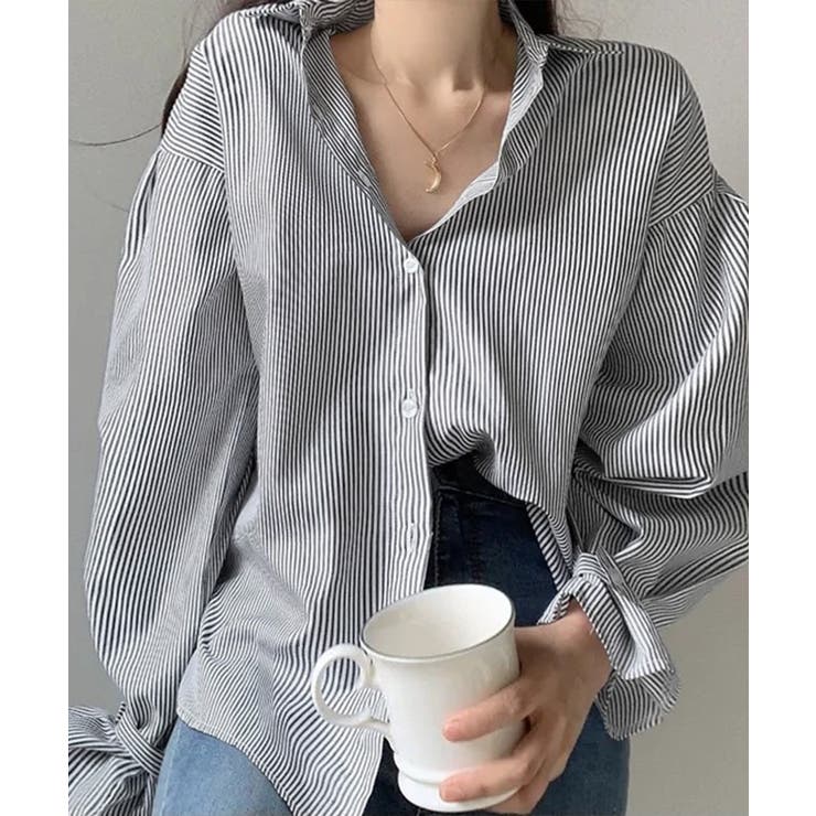 ストライプシャツ オーバーサイズ ロングシャツ | Riff | 詳細画像9 