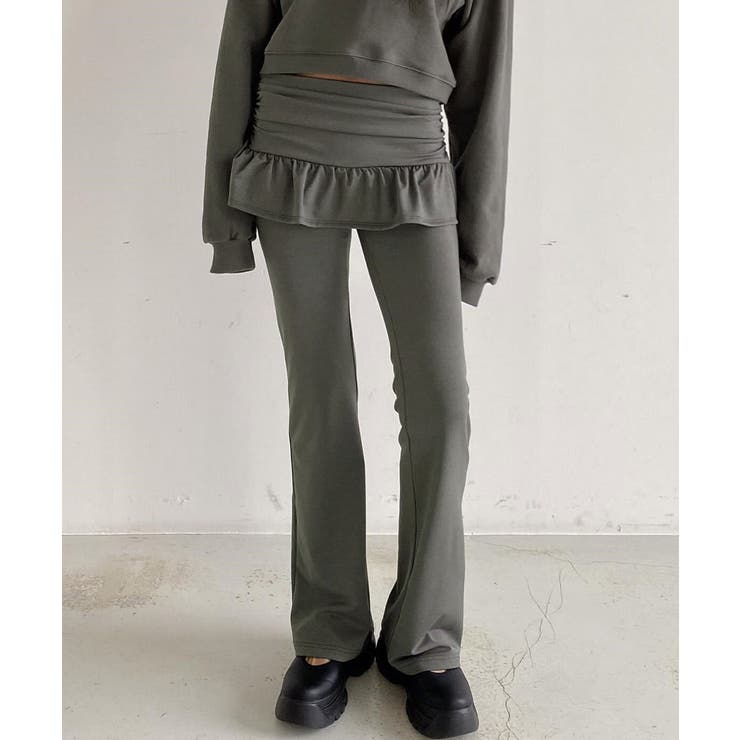 グレー | レイヤードスカートパンツ 重ね着風 ロングパンツ | Riff