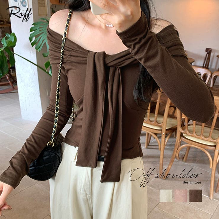 オフショルフロントリボントップス オフショルダー Tシャツ | Riff | 詳細画像1 