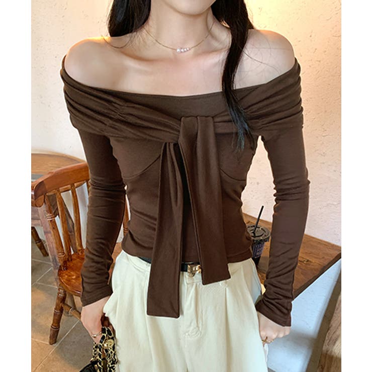 オフショルフロントリボントップス オフショルダー Tシャツ | Riff | 詳細画像12 