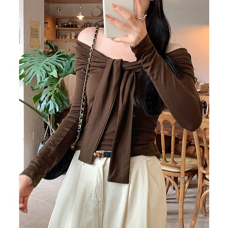 オフショルフロントリボントップス オフショルダー Tシャツ | Riff | 詳細画像15 