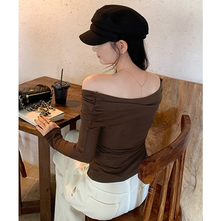 オフショルフロントリボントップス オフショルダー Tシャツ | Riff | 詳細画像16 