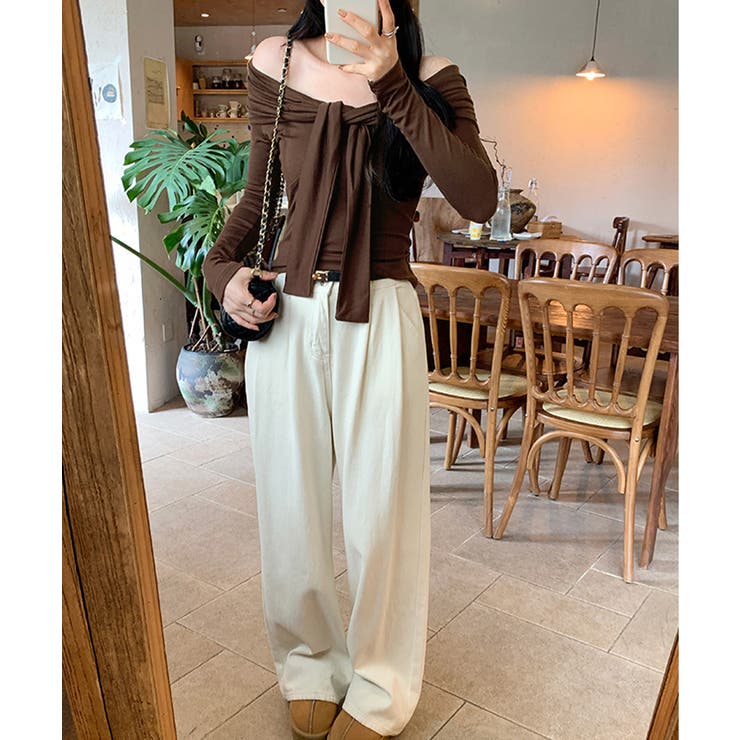 オフショルフロントリボントップス オフショルダー Tシャツ | Riff | 詳細画像17 