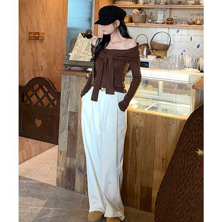 オフショルフロントリボントップス オフショルダー Tシャツ | Riff | 詳細画像18 