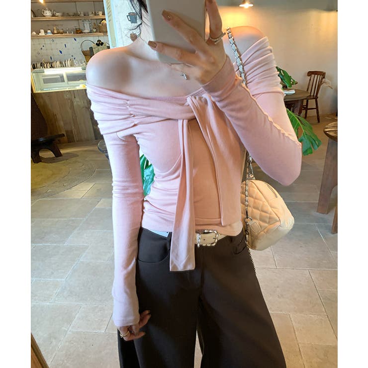 オフショルフロントリボントップス オフショルダー Tシャツ | Riff | 詳細画像7 