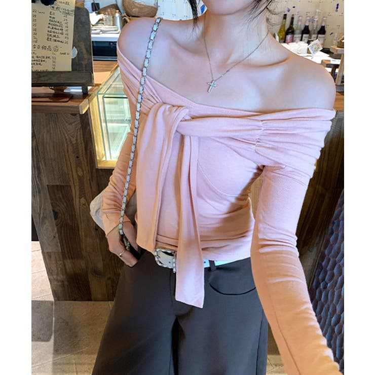 オフショルフロントリボントップス オフショルダー Tシャツ | Riff | 詳細画像9 