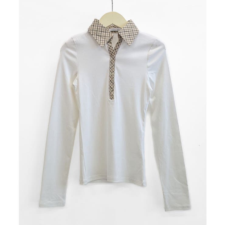 ポロ襟チェック柄切り替えトップス 衿付き Vネック | Riff | 詳細画像18 