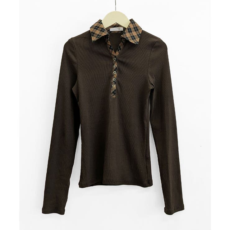 ポロ襟チェック柄切り替えトップス 衿付き Vネック | Riff | 詳細画像19 