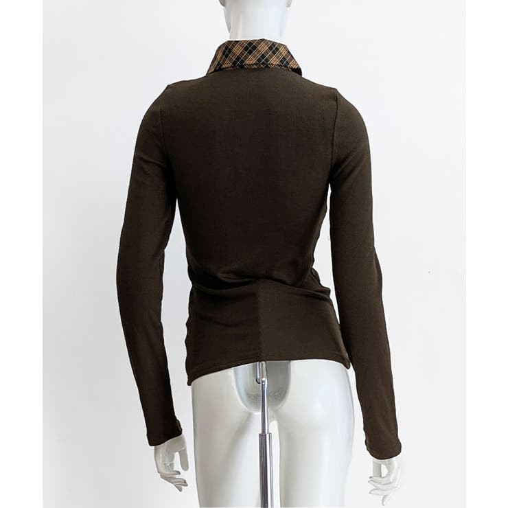 ポロ襟チェック柄切り替えトップス 衿付き Vネック | Riff | 詳細画像23 