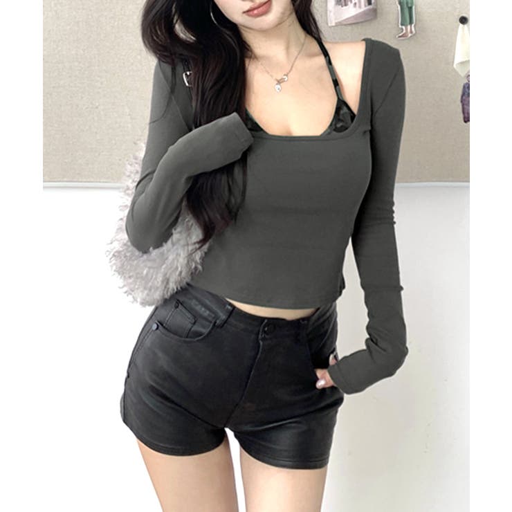 迷彩柄キャミレイヤードトップス 重ね着風 ドッキング | Riff | 詳細画像3 