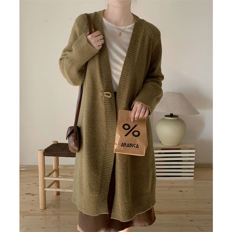 キャメルカーキ | ロングニットカーディガン トグルボタン ガウン | Riff