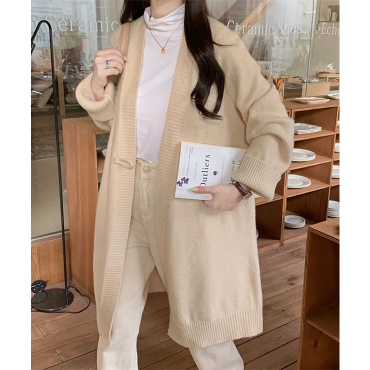 ライトベージュ | ロングニットカーディガン トグルボタン ガウン | Riff