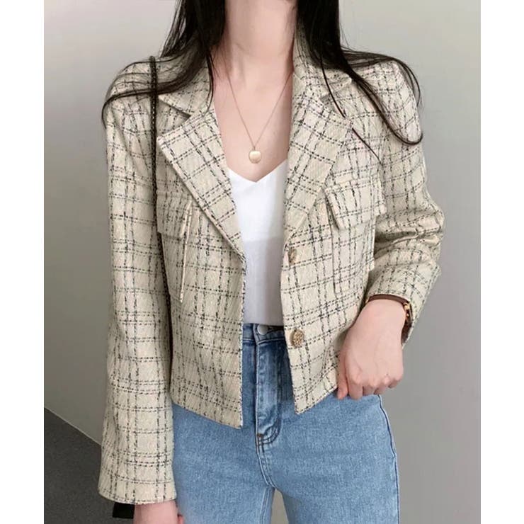 アイボリー | ツイードショートジャケット ツイードジャケット テーラードジャケット | Riff