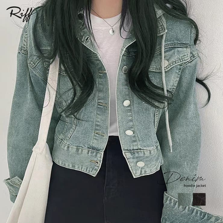 クロップドフード付きデニムジャケット Gジャン ジャンパー | Riff | 詳細画像1 