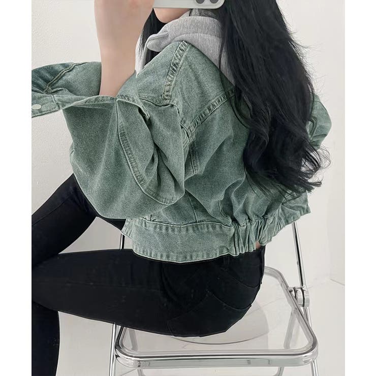 クロップドフード付きデニムジャケット Gジャン ジャンパー | Riff | 詳細画像10 