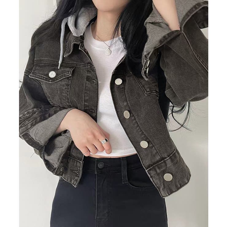 クロップドフード付きデニムジャケット Gジャン ジャンパー | Riff | 詳細画像19 