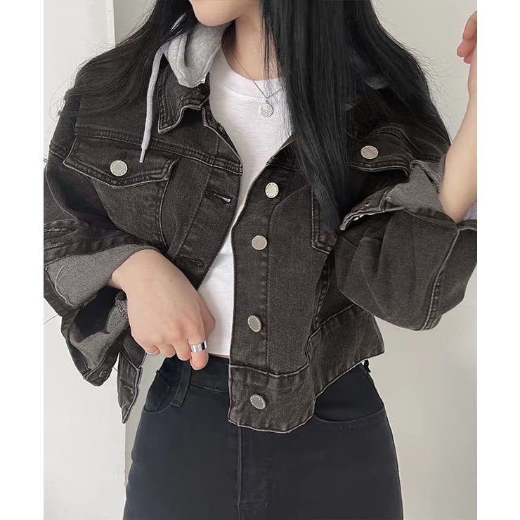 クロップドフード付きデニムジャケット Gジャン ジャンパー | Riff | 詳細画像20 