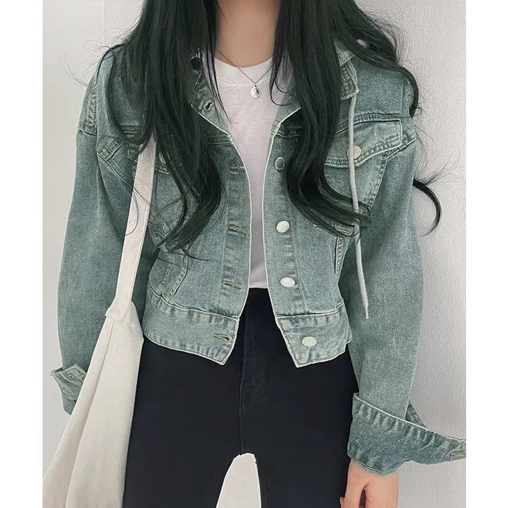 クロップドフード付きデニムジャケット Gジャン ジャンパー | Riff | 詳細画像3 