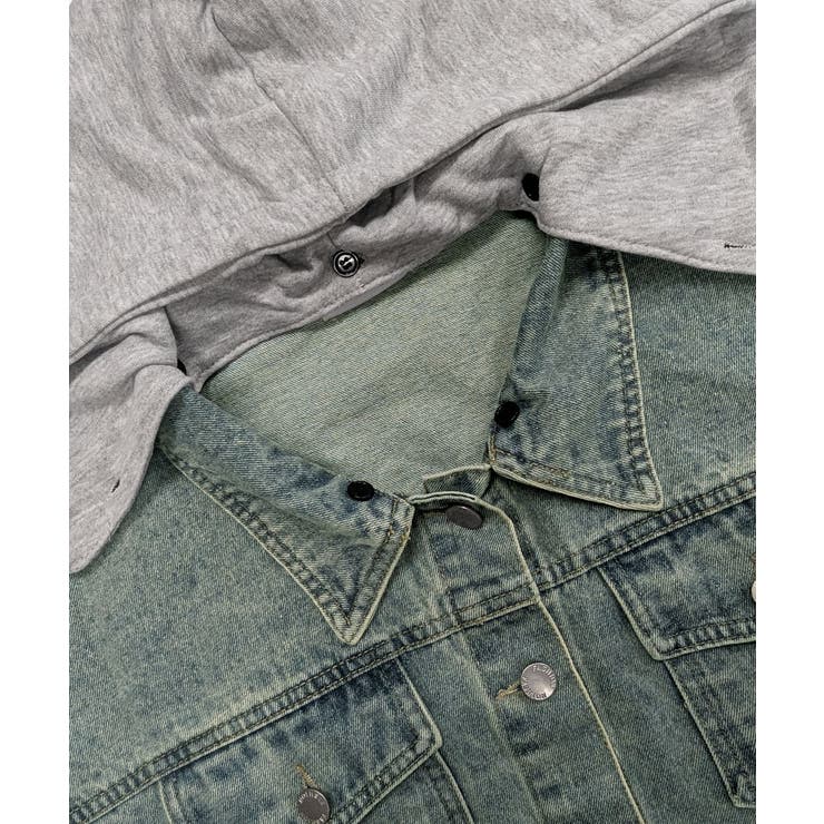 クロップドフード付きデニムジャケット Gジャン ジャンパー | Riff | 詳細画像31 